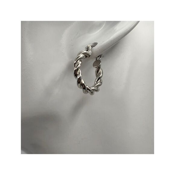 Silver Plated Hoop Earrings Twisted Rope Like With Sterling Silver 925 Post Only - Picture 3 of 6